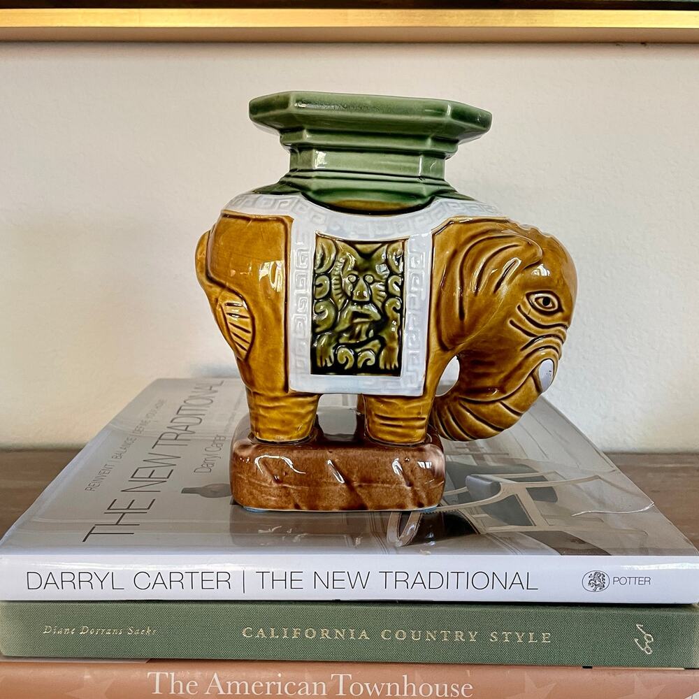 Vintage Majolica Ceramic Elephant Garden Stool Mini
